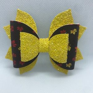 3.5” fall leaf leaves glitter Autumn hair clip bow